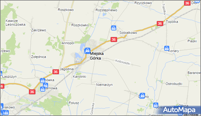 mapa Dąbrowa gmina Miejska Górka, Dąbrowa gmina Miejska Górka na mapie Targeo