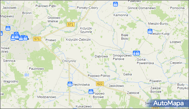 mapa Dąbrowa gmina Nasielsk, Dąbrowa gmina Nasielsk na mapie Targeo