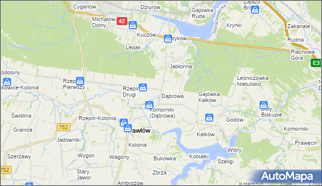 mapa Dąbrowa gmina Pawłów, Dąbrowa gmina Pawłów na mapie Targeo