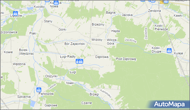 mapa Dąbrowa gmina Przystajń, Dąbrowa gmina Przystajń na mapie Targeo