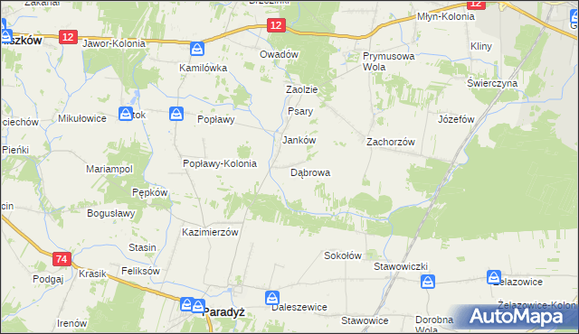 mapa Dąbrowa gmina Sławno, Dąbrowa gmina Sławno na mapie Targeo