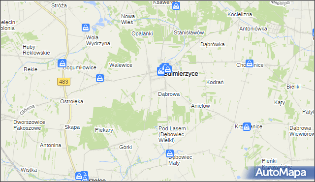 mapa Dąbrowa gmina Sulmierzyce, Dąbrowa gmina Sulmierzyce na mapie Targeo
