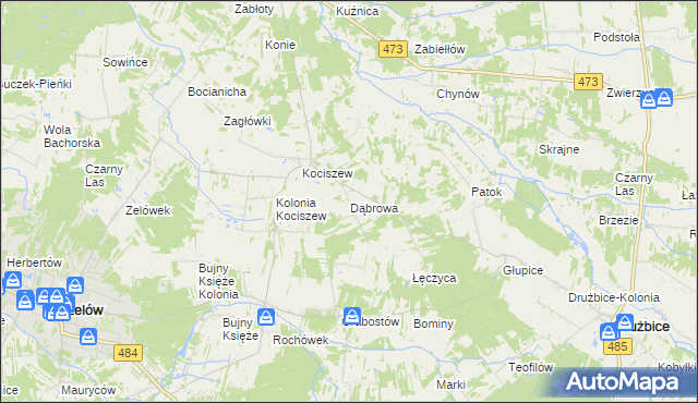 mapa Dąbrowa gmina Zelów, Dąbrowa gmina Zelów na mapie Targeo