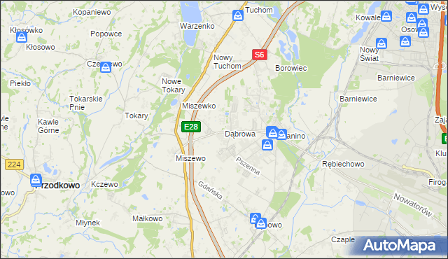 mapa Dąbrowa gmina Żukowo, Dąbrowa gmina Żukowo na mapie Targeo