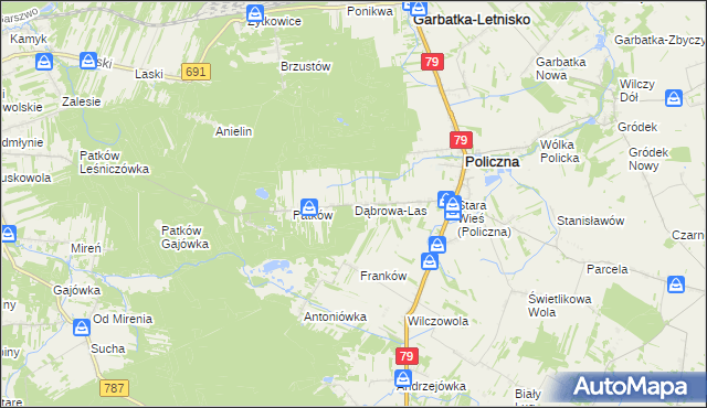 mapa Dąbrowa-Las, Dąbrowa-Las na mapie Targeo