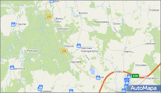 mapa Dąbrowa Nowogardzka, Dąbrowa Nowogardzka na mapie Targeo