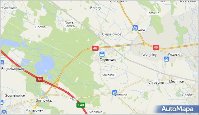 mapa Dąbrowa powiat opolski, Dąbrowa powiat opolski na mapie Targeo