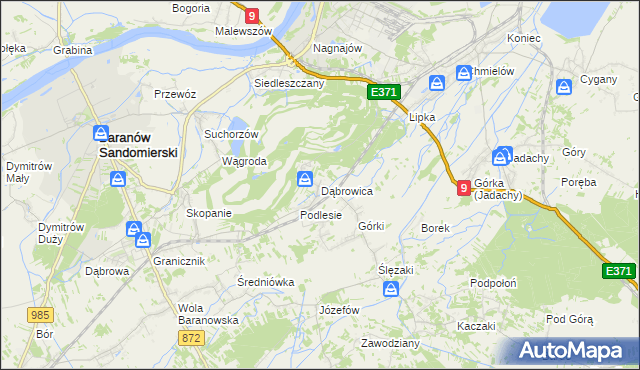 mapa Dąbrowica gmina Baranów Sandomierski, Dąbrowica gmina Baranów Sandomierski na mapie Targeo