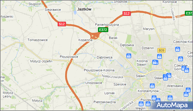 mapa Dąbrowica gmina Jastków, Dąbrowica gmina Jastków na mapie Targeo