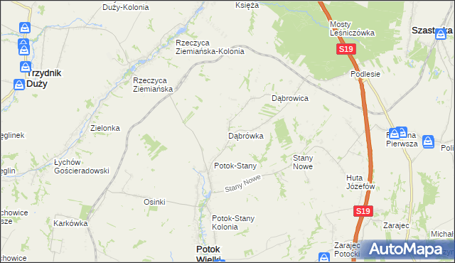 mapa Dąbrówka gmina Potok Wielki, Dąbrówka gmina Potok Wielki na mapie Targeo