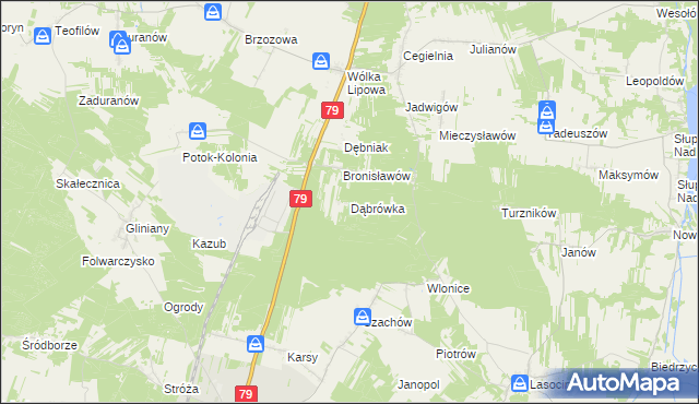 mapa Dąbrówka gmina Tarłów, Dąbrówka gmina Tarłów na mapie Targeo