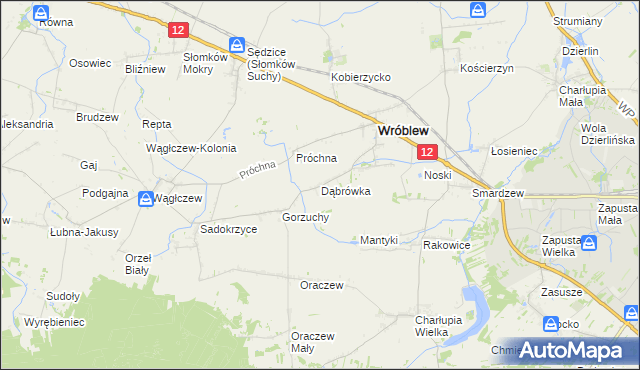 mapa Dąbrówka gmina Wróblew, Dąbrówka gmina Wróblew na mapie Targeo
