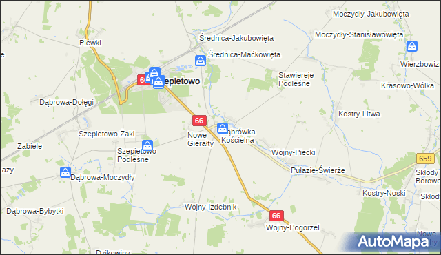 mapa Dąbrówka Kościelna gmina Szepietowo, Dąbrówka Kościelna gmina Szepietowo na mapie Targeo