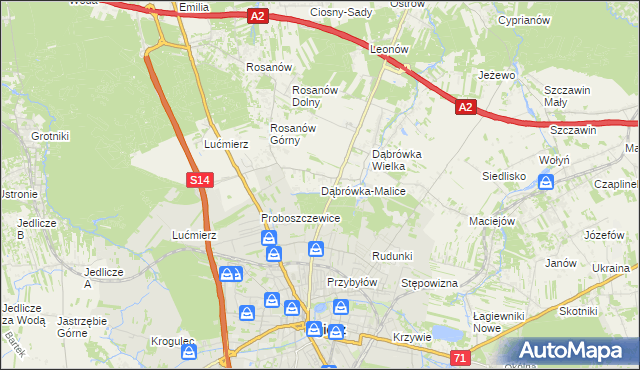 mapa Dąbrówka-Malice, Dąbrówka-Malice na mapie Targeo