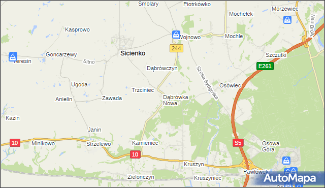 mapa Dąbrówka Nowa gmina Sicienko, Dąbrówka Nowa gmina Sicienko na mapie Targeo