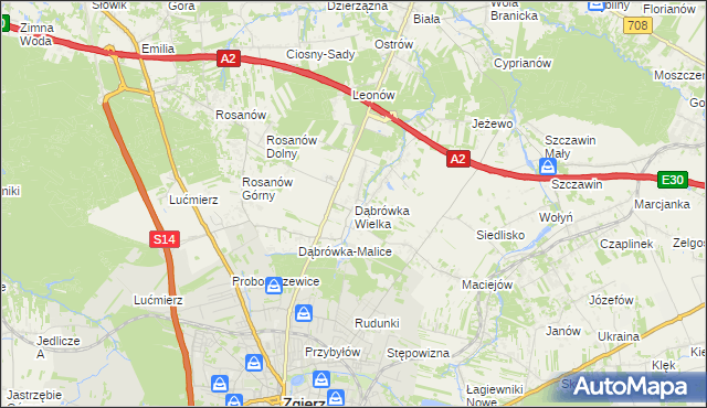 mapa Dąbrówka Wielka gmina Zgierz, Dąbrówka Wielka gmina Zgierz na mapie Targeo