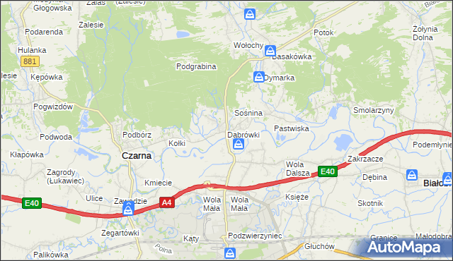 mapa Dąbrówki gmina Czarna, Dąbrówki gmina Czarna na mapie Targeo