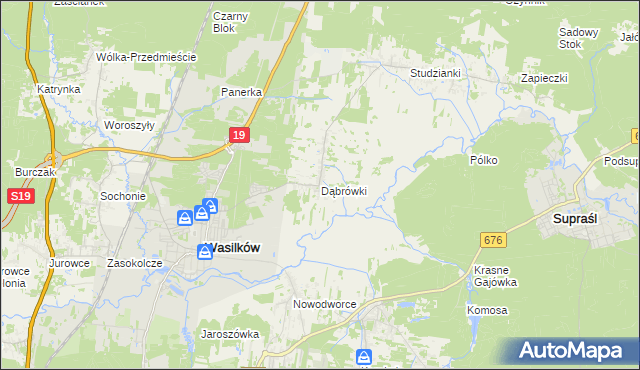 mapa Dąbrówki gmina Wasilków, Dąbrówki gmina Wasilków na mapie Targeo
