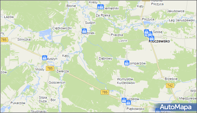 mapa Dąbrowy gmina Kluczewsko, Dąbrowy gmina Kluczewsko na mapie Targeo