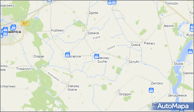 mapa Dakowy Suche, Dakowy Suche na mapie Targeo