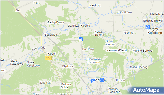 mapa Daniłowo gmina Małkinia Górna, Daniłowo gmina Małkinia Górna na mapie Targeo