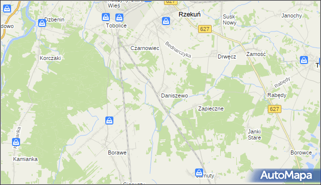 mapa Daniszewo gmina Rzekuń, Daniszewo gmina Rzekuń na mapie Targeo