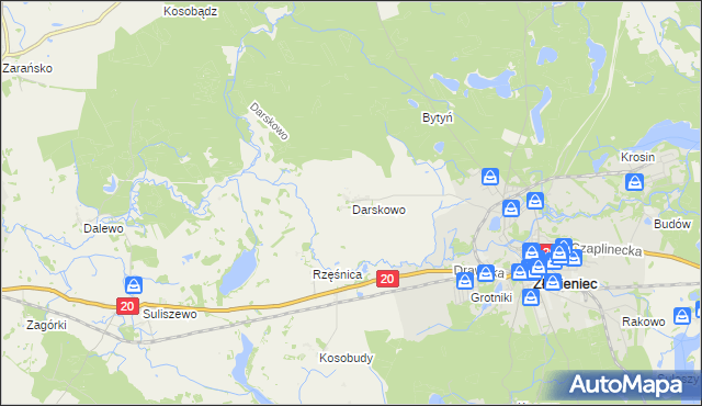 mapa Darskowo gmina Złocieniec, Darskowo gmina Złocieniec na mapie Targeo