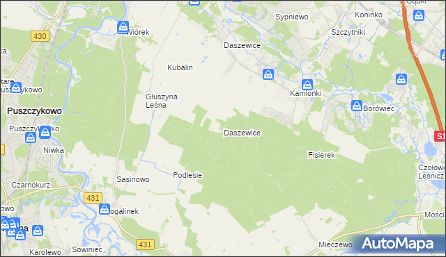 mapa Daszewice gmina Kórnik, Daszewice gmina Kórnik na mapie Targeo