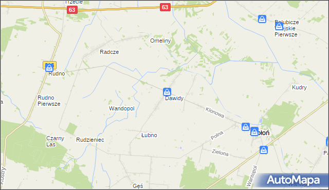 mapa Dawidy gmina Jabłoń, Dawidy gmina Jabłoń na mapie Targeo
