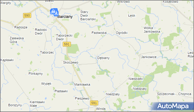 mapa Dębiany gmina Barciany, Dębiany gmina Barciany na mapie Targeo