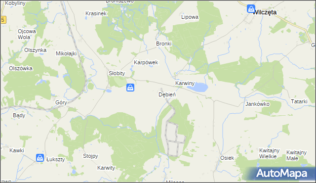 mapa Dębień gmina Wilczęta, Dębień gmina Wilczęta na mapie Targeo