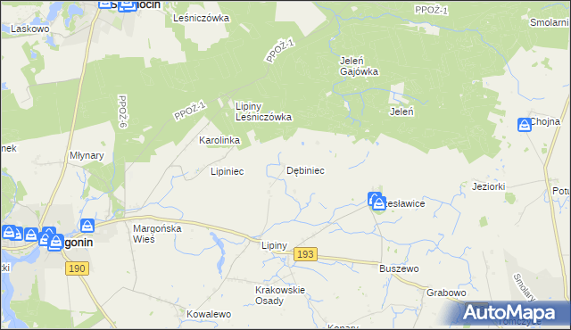 mapa Dębiniec gmina Margonin, Dębiniec gmina Margonin na mapie Targeo