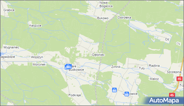 mapa Dębiniec gmina Murów, Dębiniec gmina Murów na mapie Targeo