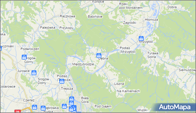 mapa Dębna gmina Sanok, Dębna gmina Sanok na mapie Targeo