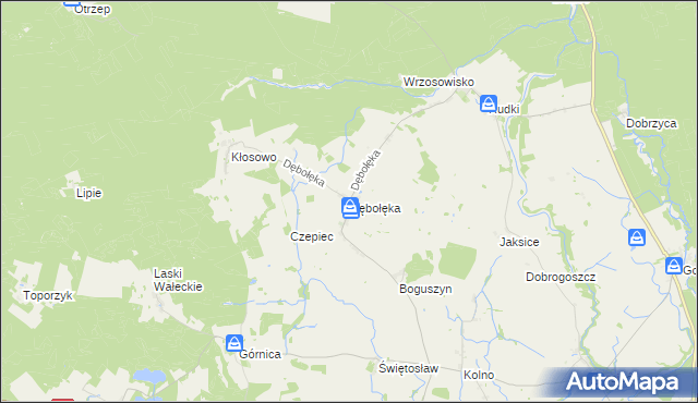 mapa Dębołęka gmina Wałcz, Dębołęka gmina Wałcz na mapie Targeo
