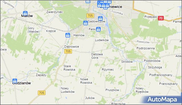 mapa Dębowa Góra gmina Skierniewice, Dębowa Góra gmina Skierniewice na mapie Targeo