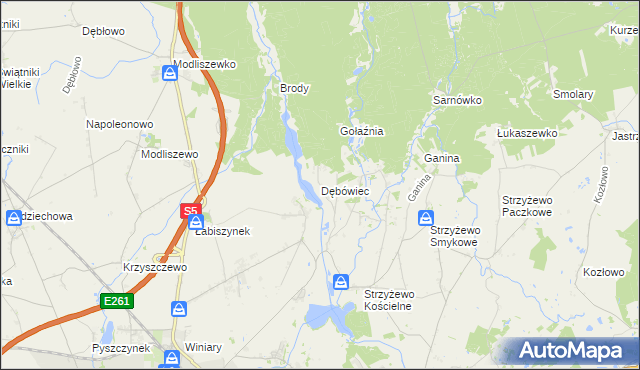 mapa Dębówiec gmina Gniezno, Dębówiec gmina Gniezno na mapie Targeo