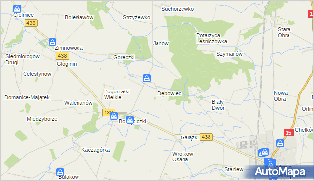 mapa Dębowiec gmina Koźmin Wielkopolski, Dębowiec gmina Koźmin Wielkopolski na mapie Targeo