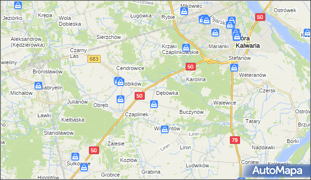 mapa Dębówka gmina Góra Kalwaria, Dębówka gmina Góra Kalwaria na mapie Targeo