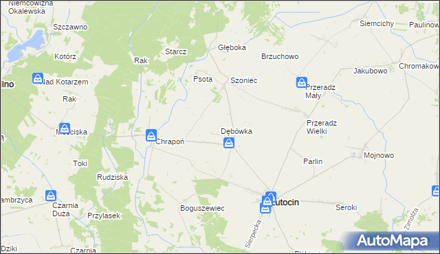 mapa Dębówka gmina Lutocin, Dębówka gmina Lutocin na mapie Targeo
