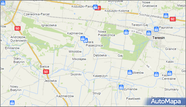 mapa Dębówka gmina Teresin, Dębówka gmina Teresin na mapie Targeo