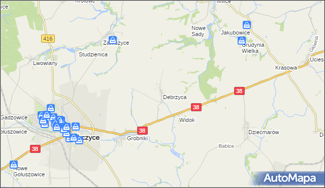 mapa Debrzyca, Debrzyca na mapie Targeo