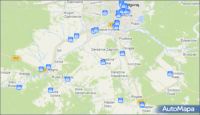 mapa Dereźnia Solska, Dereźnia Solska na mapie Targeo