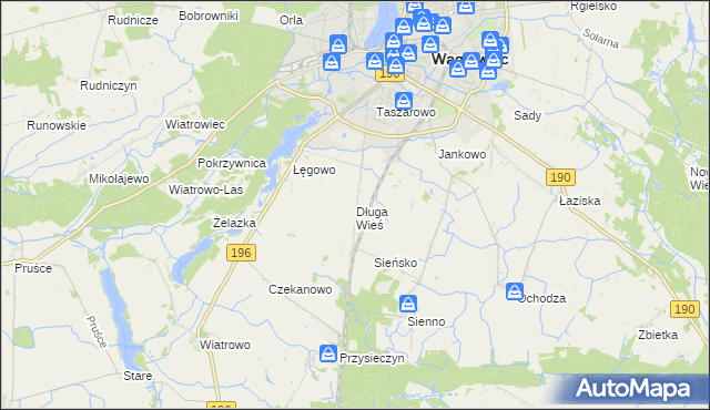 mapa Długa Wieś gmina Wągrowiec, Długa Wieś gmina Wągrowiec na mapie Targeo