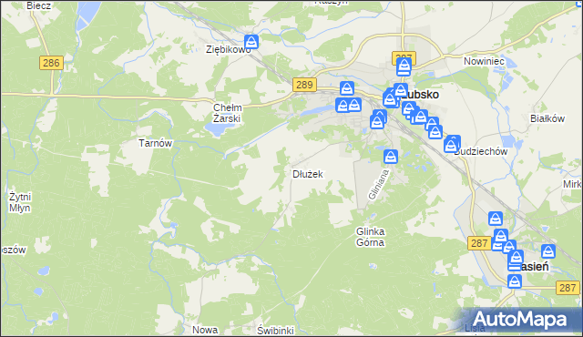 mapa Dłużek gmina Lubsko, Dłużek gmina Lubsko na mapie Targeo