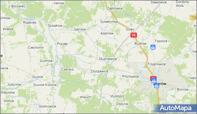 mapa Dłużniewice, Dłużniewice na mapie Targeo