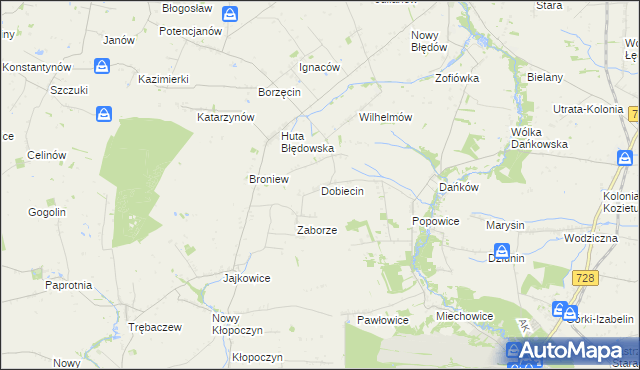 mapa Dobiecin gmina Mogielnica, Dobiecin gmina Mogielnica na mapie Targeo