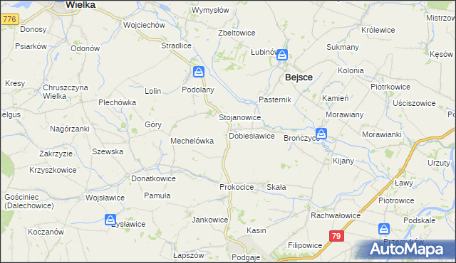 mapa Dobiesławice gmina Bejsce, Dobiesławice gmina Bejsce na mapie Targeo