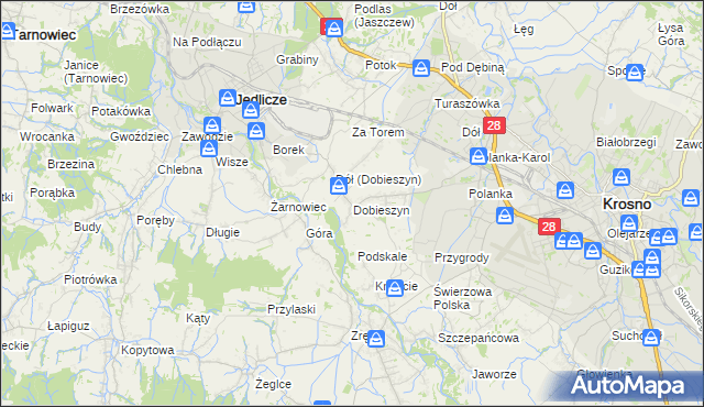 mapa Dobieszyn gmina Jedlicze, Dobieszyn gmina Jedlicze na mapie Targeo