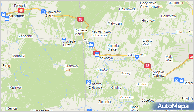 mapa Dobieszyn gmina Stromiec, Dobieszyn gmina Stromiec na mapie Targeo